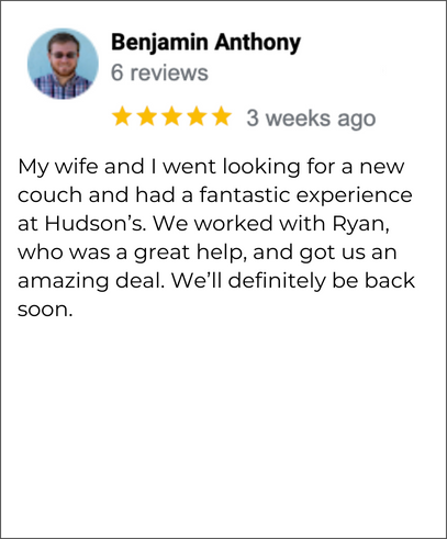 Hudson's Furniture Sarasota FL 5-star review