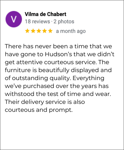 Hudson's Furniture Tampa FL 5-star review
