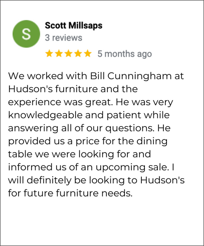 Hudson's Furniture Tampa FL 5-star review